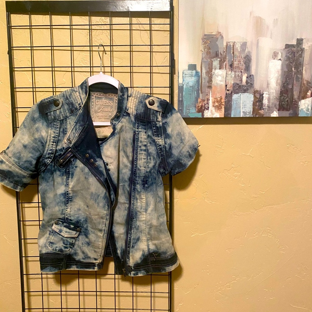 Tie Dye Slant Zip Jean Jacket